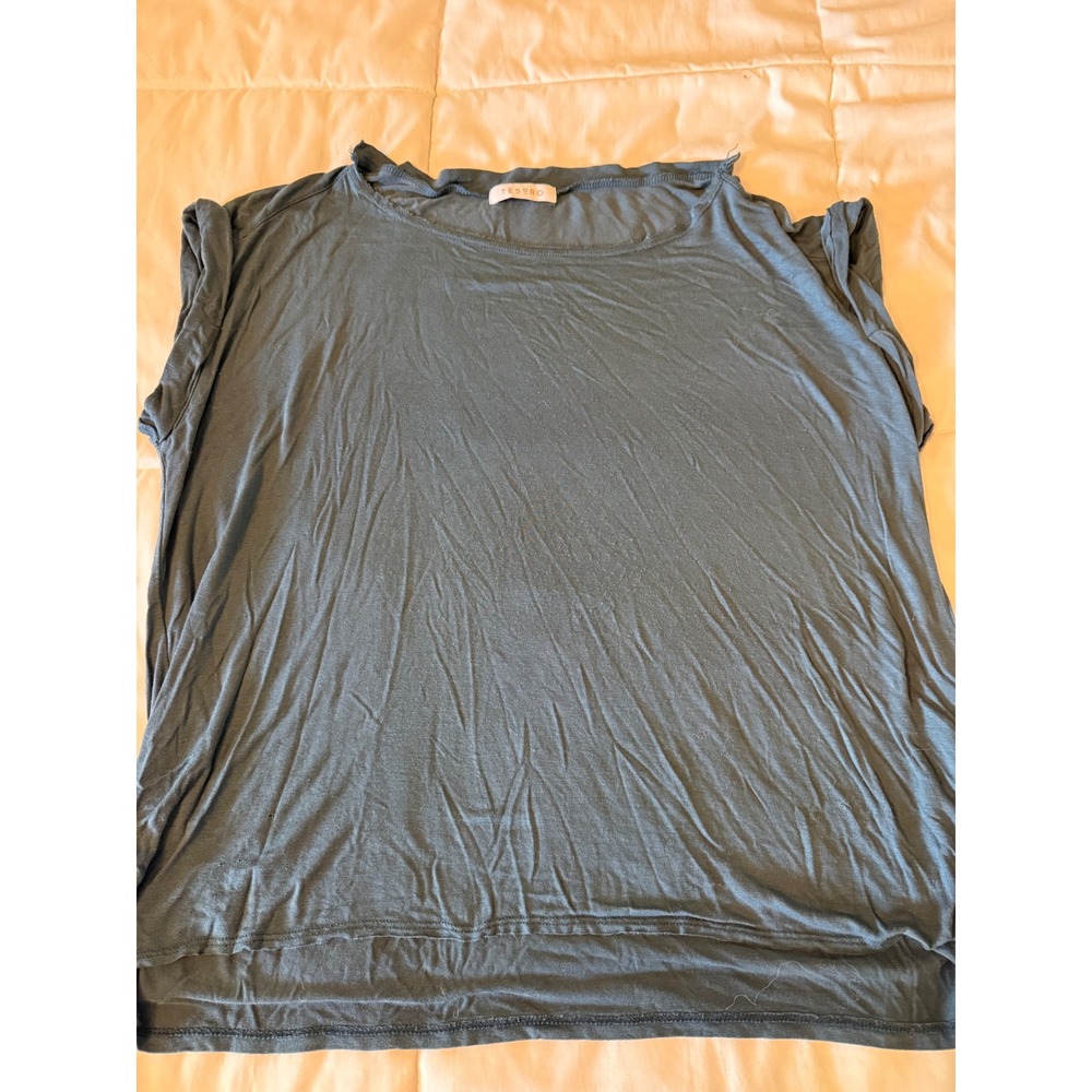 Tesoro Short Sleeve Relaxed Fit Top Dark Teal Blue Crew Neck Tee